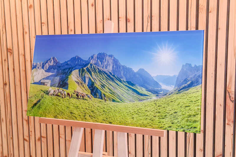 Malerische Sommerweide auf ESG Glas