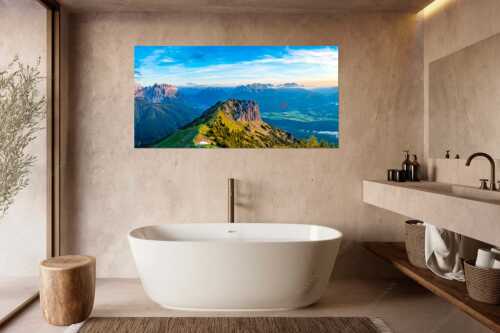 Signalkopf mit Karwendel- und Wettersteingebirge - Abflug - Größe ca. 180x90cm, Seitenverhältnis 2:1 - Gleitschirm im Karwendel - weitere Infos unter https://www.kriner-weiermann.de