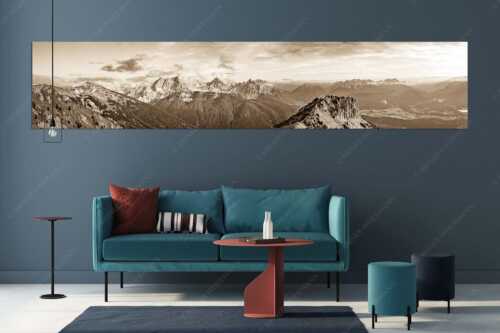 Signalkopf mit Karwendel- und Wettersteingebirge - Abflug - Größe ca. 350x70cm, Seitenverhältnis 5:1 - Gleitschirm im Karwendel - weitere Infos unter https://www.kriner-weiermann.de