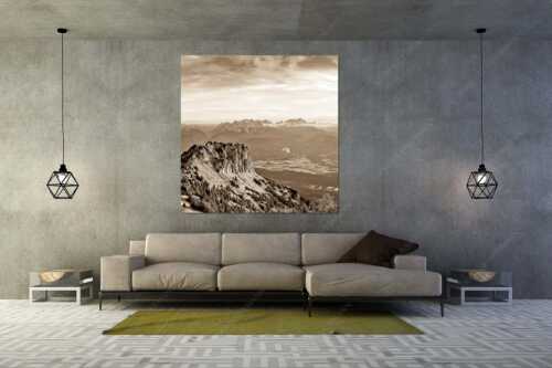 Signalkopf mit Karwendel- und Wettersteingebirge - Abflug - Größe ca. 160x160cm, Seitenverhältnis 1:1 - Gleitschirm im Karwendel - weitere Infos unter https://www.kriner-weiermann.de