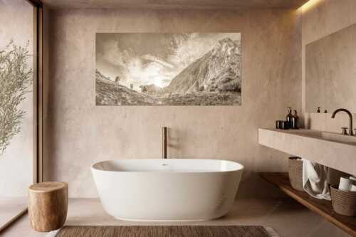 Jungvieh am Kämisattel mit Sonnenaufgang am Zirbelkopf im Wettersteingebirge - Almsommermorgen - Größe ca. 180x90cm, Seitenverhältnis 2:1 - Rinder Kälber im Wetterstein - weitere Infos unter https://www.kriner-weiermann.de
