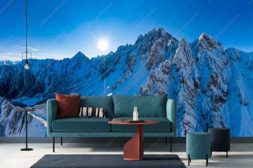 Sonnenaufgang zwischen Erlspitze und Freiungspitzen im Karwendel - Alpin - Größe ca. 400x200cm, Seitenverhältnis 2:1 - Winter im Karwendelgebirge - weitere Infos unter https://www.kriner-weiermann.de