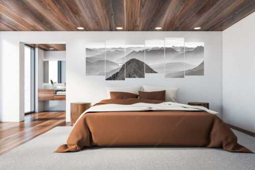 Blick über Alpspitze ins Isartal und Soierngebirge - Alpspitz SüdWest - 6er Split, Größe ca. 280x112cm, Seitenverhältnis 2,5:1 - Wetterstein mit Soierngebirge - weitere Infos unter https://www.kriner-weiermann.de