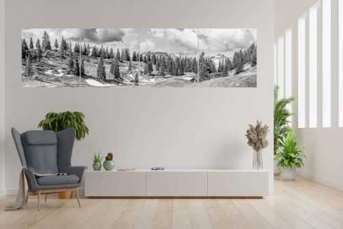 Blick von der Moosenalm zum Soierngebirge - An der Moosenalm - 4er Split, Größe ca. 280x70cm, Seitenverhältnis 4:1 - Vorderskopf und Soiernspitze - weitere Infos unter https://www.kriner-weiermann.de