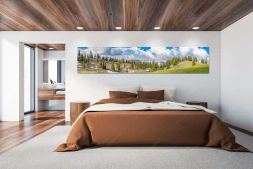 Blick von der Moosenalm zum Soierngebirge - An der Moosenalm - Größe ca. 300x60cm, Seitenverhältnis 5:1 - Vorderskopf und Soiernspitze - weitere Infos unter https://www.kriner-weiermann.de