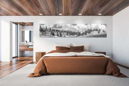 Blick von der Moosenalm zum Soierngebirge - An der Moosenalm - Größe ca. 300x60cm, Seitenverhältnis 5:1 - Vorderskopf und Soiernspitze - weitere Infos unter https://www.kriner-weiermann.de