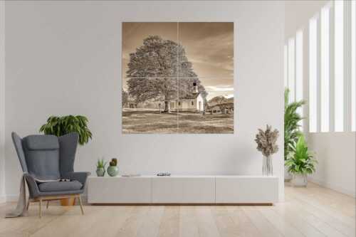 Kapelle Maria Rast bei Krün mit Zugspitzmassiv - Andacht - 4er Split, Größe ca. 180x180cm, Seitenverhältnis 1: - Maria Rast Kapelle mit Alpspitze - weitere Infos unter https://www.kriner-weiermann.de
