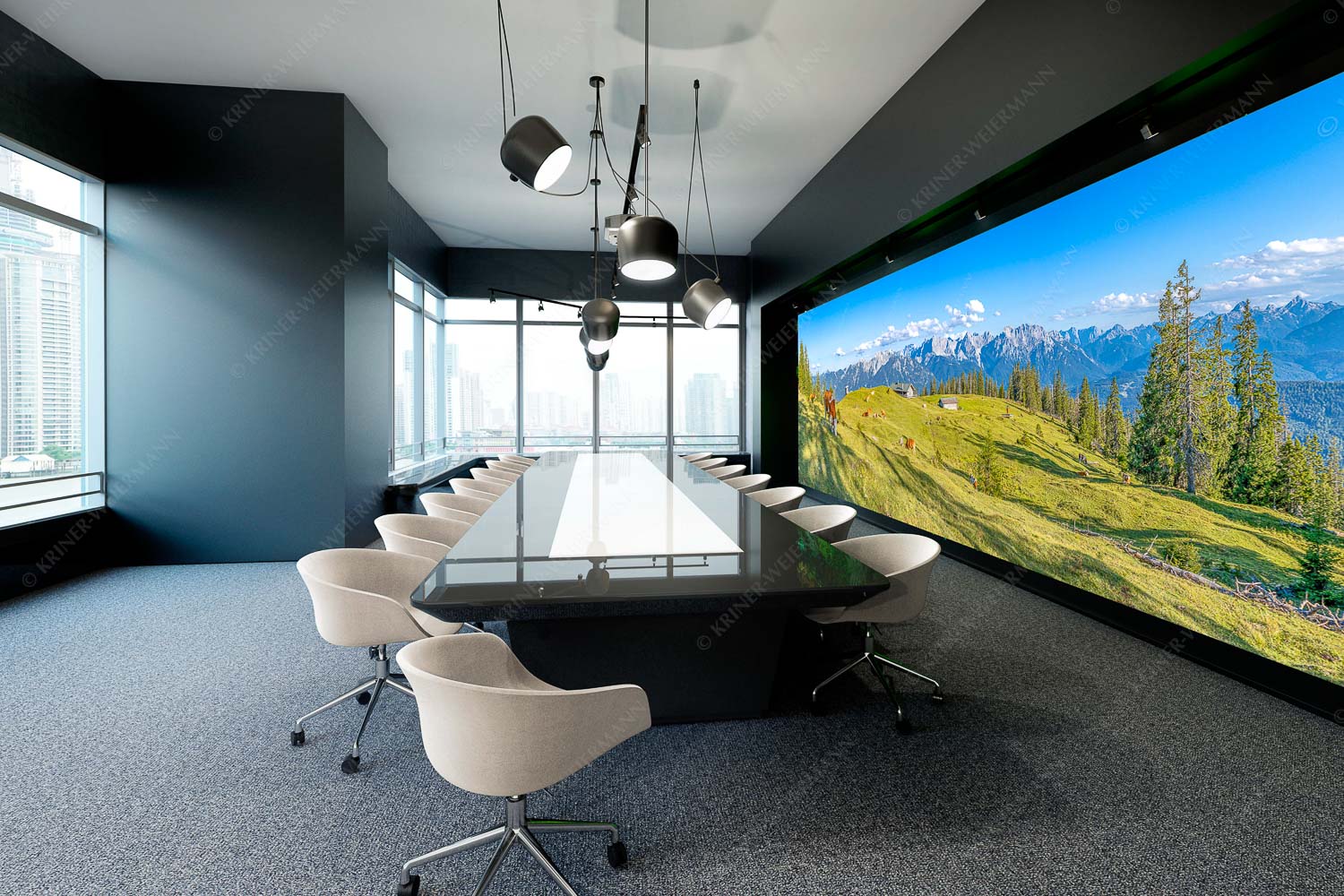 Auf da Krüneralm – Größe ca. 600x200cm, Seitenverhältnis 3:1 — Kühe auf der Alm im Estergebirge Blick über Krüneralm ins Karwendelgebirge - Auf da Krüneralm - Größe ca. 600x200cm, Seitenverhältnis 3:1 - Kühe auf der Alm im Estergebirge - weitere Infos unter https://www.kriner-weiermann.de