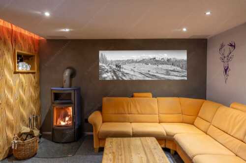 Blick über Krüneralm ins Karwendelgebirge - Auf da Krüneralm - Wandbild - Größe ca. 180x60cm, Seitenverhältnis 3:1 - Kühe auf der Alm im Estergebirge - weitere Infos unter https://www.kriner-weiermann.de
