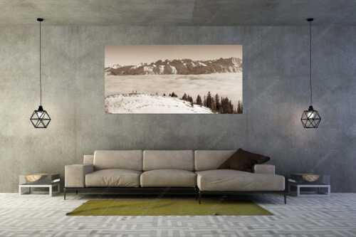 Eine Winterwanderung am Simetsberg über Wolkenmeer mit Karwendel - auf der Sonnenseite - Größe ca. 200x100cm, Seitenverhältnis 2:1 - Simetsberg mit Karwendel - weitere Infos unter https://www.kriner-weiermann.de