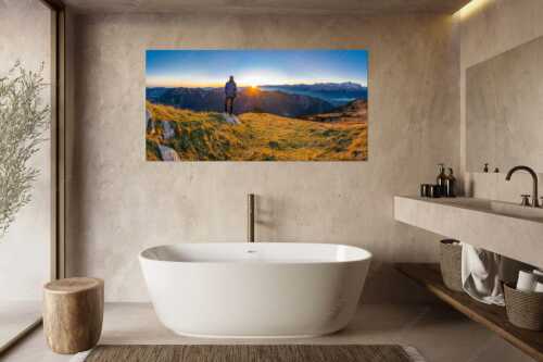 Blick vom Frieder zum Sonnenaufgang über Kramer und Karwendelgebirge - Auf sich wirken lassen - Größe ca. 180x90cm, Seitenverhältnis 2:1 - Wanderung in den Ammergauer-Alpen - weitere Infos unter https://www.kriner-weiermann.de