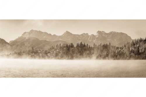 Blick über Barmsee zum Karwendel - Aufklaren - Seitenverhältnis 2,5:1 - Nebel am Barmsee mit Karwendel - weitere Infos unter https://www.kriner-weiermann.de