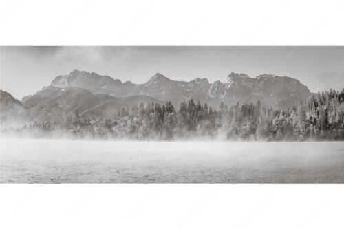 Blick über Barmsee zum Karwendel - Aufklaren - Seitenverhältnis 2,5:1 - Nebel am Barmsee mit Karwendel - weitere Infos unter https://www.kriner-weiermann.de