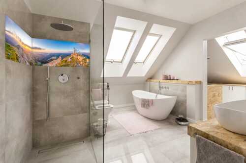 Blick von der Soiernspitze in den Sonnenuntergang - Ausklang - Größe ca. 240x60cm, Seitenverhältnis 4:1 - Bergsteiger auf der Soiernspitze - weitere Infos unter https://www.kriner-weiermann.de