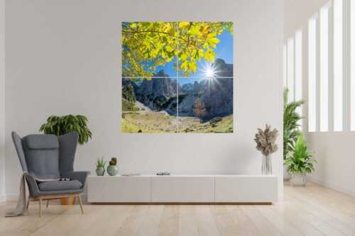 Die Sonne verschwindet am Oberreintalturm - Bald kommt der Herbst - 4er Split, Größe ca. 180x180cm, Seitenverhältnis 1:1 - Oberreintal im Wetterstein - weitere Infos unter https://www.kriner-weiermann.de
