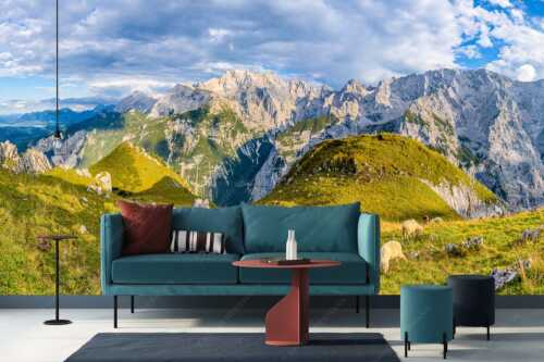 Bergschafe auf der letzten Herbstweide im Wettersteingebirge - Balsam für die Seele - Größe ca. 400x200cm, Seitenverhältnis 2:1 - Schafe im Wetterstein - weitere Infos unter https://www.kriner-weiermann.de