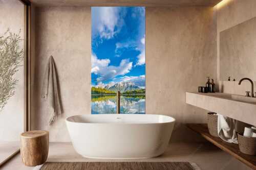 Blick über den Luttensee mit Karwendelgebirge und bayrischem Himmel - Bayrisch-Himmel - Größe ca. 100x200cm, Seitenverhältnis 1:2 - Luttensee mit Karwendel - weitere Infos unter https://www.kriner-weiermann.de