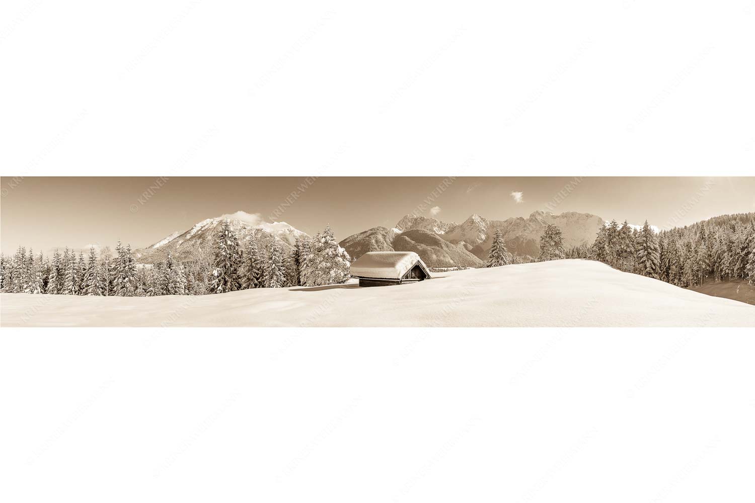 Beeindruckendes Karwendel II – Seitenverhältnis 5:1 — Winterlandschaft bei Mittenwald Blick ins Soiern- und Karwendelgebirge