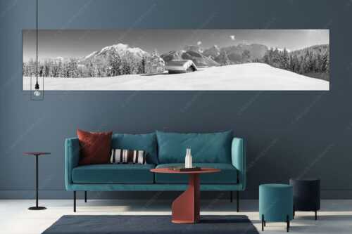 Blick ins Soiern- und Karwendelgebirge - Beeindruckendes Karwendel II - Größe ca. 350x70cm, Seitenverhältnis 5:1 - Winterlandschaft bei Mittenwald - weitere Infos unter https://www.kriner-weiermann.de