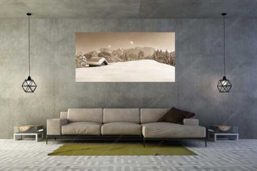 Blick ins Soiern- und Karwendelgebirge - Beeindruckendes Karwendel II - Größe ca. 200x100cm, Seitenverhältnis 2:1 - Winterlandschaft bei Mittenwald - weitere Infos unter https://www.kriner-weiermann.de