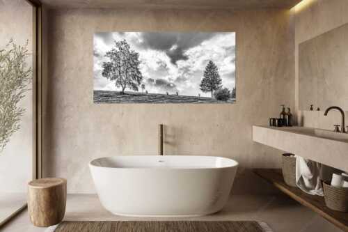 Vier Wiesmahtsleut auf den Buckelwiesen bei der Arbeit - Bei der Wiesmaht - Größe ca. 180x90cm, Seitenverhältnis 2:1 - Heuernte auf Buckelwiesen - weitere Infos unter https://www.kriner-weiermann.de