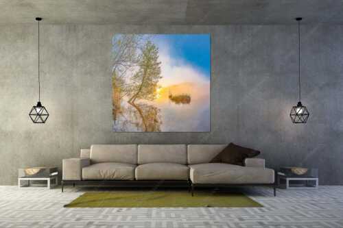 Sonnenaufgang am Barmsee - Benebelt - Größe ca. 160x160cm, Seitenverhältnis 1:1 - Morgenstimmung am Barmsee - weitere Infos unter https://www.kriner-weiermann.de