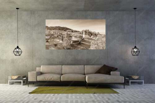 Wamberg im Werdenfelserland und Zugspitzmassiv im Hintergrund - Bergdorfidylle - Größe ca. 200x100cm, Seitenverhältnis 2:1 - Ortschaft Wamberg mit Alpspitze Zugspitze und Waxenstein - weitere Infos unter https://www.kriner-weiermann.de