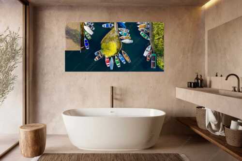 Boote am Hafen in Seehausen am Staffelsee - Bootcamp - Größe ca. 180x90cm, Seitenverhältnis 2:1 - Seehausen am Staffelsee - weitere Infos unter https://www.kriner-weiermann.de