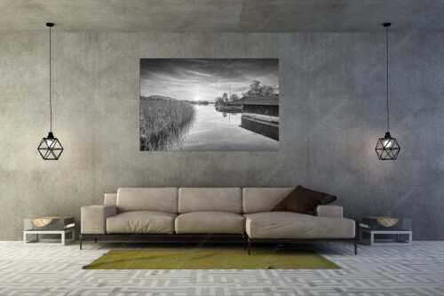 Traumhaft gelegene Bootshäuser am Staffelsee im Sonnenuntergang - Bootshäuser - Größe ca. 180x120cm, Seitenverhältnis 3:2 - Seehausen am Staffelsee - weitere Infos unter https://www.kriner-weiermann.de