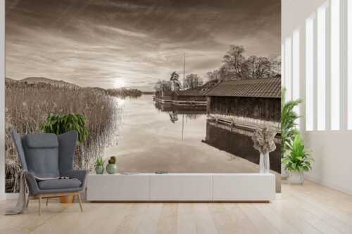 Traumhaft gelegene Bootshäuser am Staffelsee im Sonnenuntergang - Bootshäuser - Größe ca. 300x200cm, Seitenverhältnis 3:2 - Seehausen am Staffelsee - weitere Infos unter https://www.kriner-weiermann.de