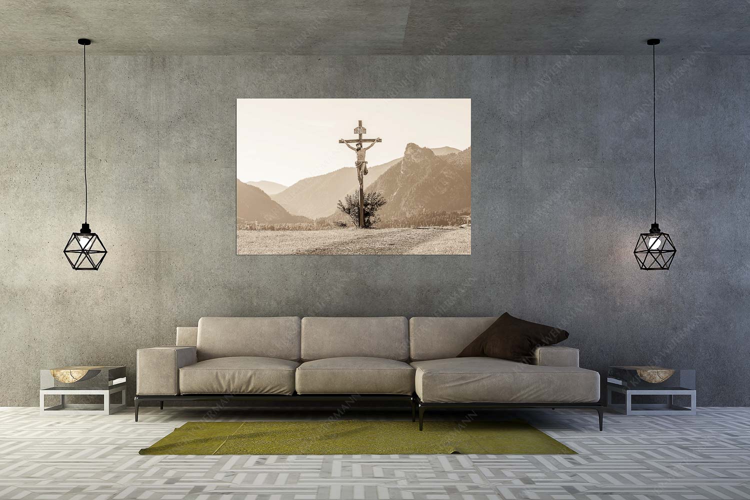 Christus im Ammergau – Größe ca. 180x120cm, Seitenverhältnis 3:2 — Wegkreuz mit Kofel Wegkreuz mit Kofel im Hintergrund - Christus im Ammergau - Größe ca. 180x120cm, Seitenverhältnis 3:2 - Wegkreuz mit Kofel - weitere Infos unter https://www.kriner-weiermann.de