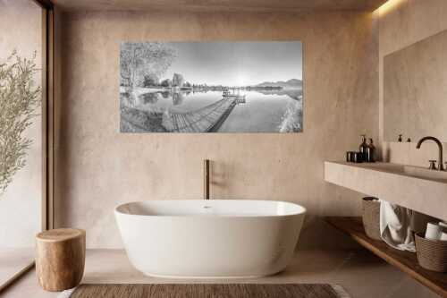 Blick in den Sonnenaufgang bei Schlehdorf am Kochelsee - Da sitzt di nieder II - Größe ca. 180x90cm, Seitenverhältnis 2:1 - Kochelsee bei Schlehdorf - weitere Infos unter https://www.kriner-weiermann.de