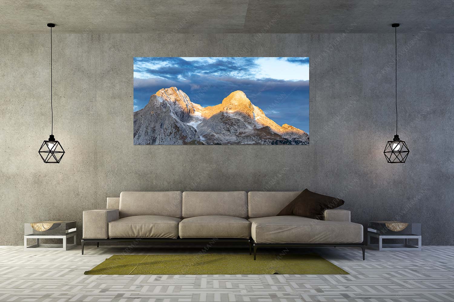 Die Beiden II – Größe ca. 200x100cm, Seitenverhältnis 2:1 — Alpspitze und Hochblassen Blick zum Hochblassen und Alpspitze im ersten Tageslicht - Die Beiden II - Größe ca. 200x100cm, Seitenverhältnis 2:1 - Alpspitze und Hochblassen - weitere Infos unter https://www.kriner-weiermann.de