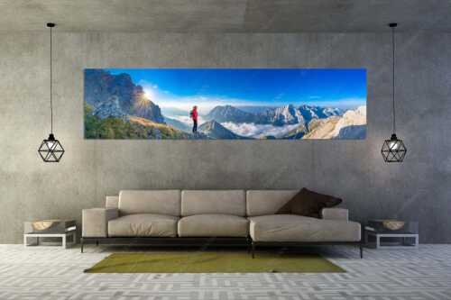 Am Weg zum Hochwanner im Wetterstein. Blick über Gaistal zu den Mieminger Bergen - Die Gedanken sind frei - Größe ca. 320x80cm, Seitenverhältnis 4:1 - Bergwandern im Wetterstein - weitere Infos unter https://www.kriner-weiermann.de