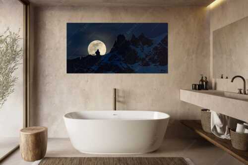 Zwei Skibergsteiger gegen den aufgehenden Vollmond an der Soiernspitze - Größe ca. 180x90cm, Seitenverhältnis 2:1 - Vollmond im Soierngebirge - weitere Infos unter https://www.kriner-weiermann.de