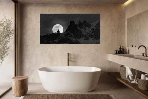 Zwei Skibergsteiger gegen den aufgehenden Vollmond an der Soiernspitze - Größe ca. 180x90cm, Seitenverhältnis 2:1 - Vollmond im Soierngebirge - weitere Infos unter https://www.kriner-weiermann.de