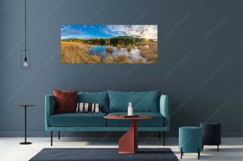 Sonnenuntergang am Geroldsee mit Blick zum Karwendelgebirge - Die Ruhe kehrt ein - Größe ca. 175x70cm, Seitenverhältnis 2,5:1 - Sonnenuntergang am Geroldsee mit Karwendel - weitere Infos unter https://www.kriner-weiermann.de