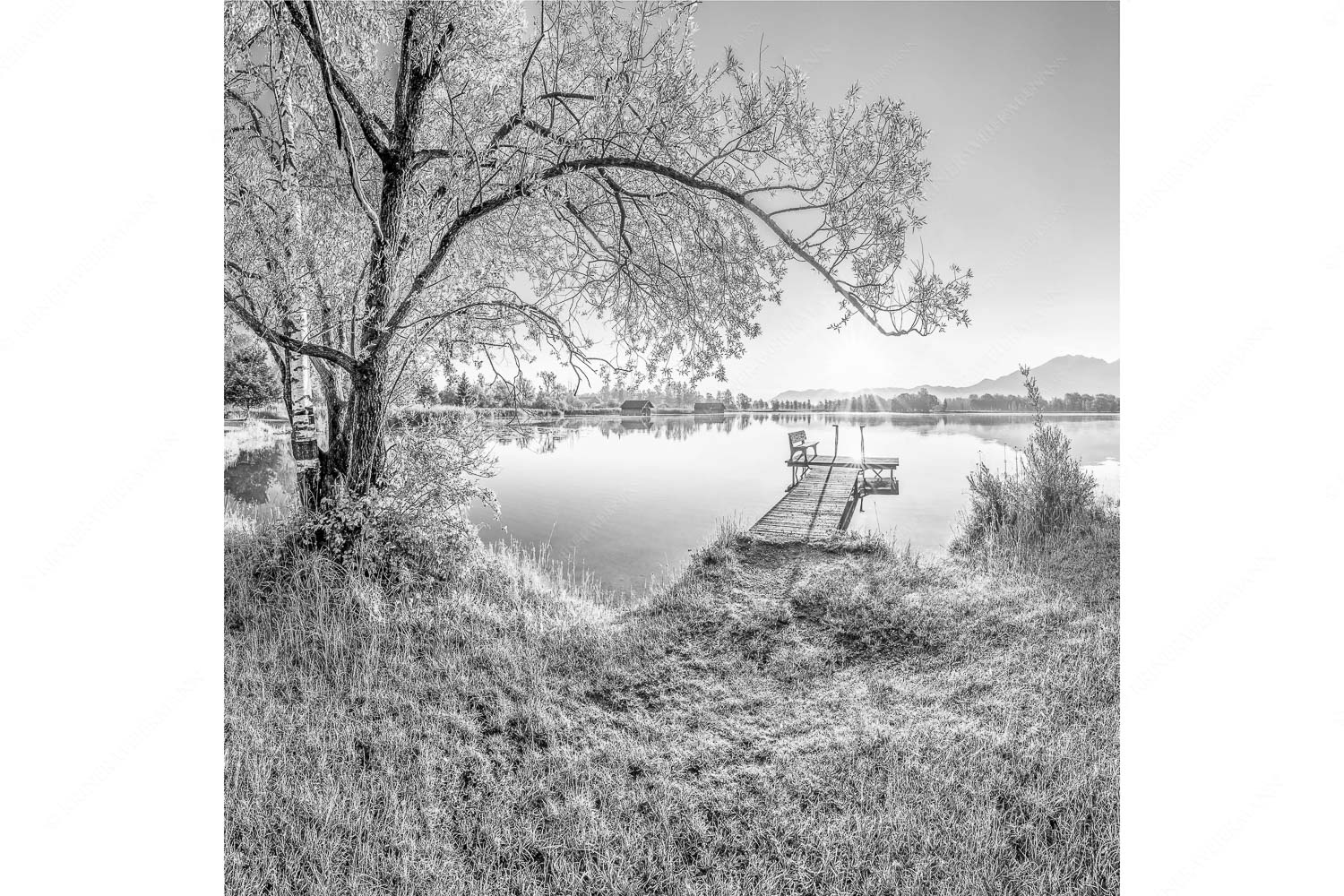 Blick über den Kochelsee bei Schlehdorf in den Sonnenaufgang
