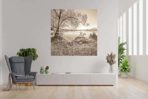 Sonnenaufgang am Kochelsee - Die Sonne geht immer wieder auf III " 4er Split, Größe ca. 180x180cm, Seitenverhältnis 1:1 -  - weitere Infos unter https://www.kriner-weiermann.de