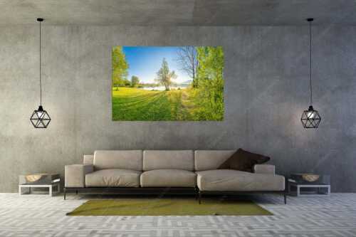 Wiese bei Schlehdorf bei Sonnenaufgang am Kochelsee - Die Sonne geht immer wieder auf - Größe ca. 180x120cm, Seitenverhältnis 3:2 - Sonnenaufgang am Kochelsee - weitere Infos unter https://www.kriner-weiermann.de