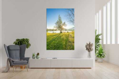 Wiese bei Schlehdorf bei Sonnenaufgang am Kochelsee - Die Sonne geht immer wieder auf - Größe ca. 120x180cm, Seitenverhältnis 2:3 - Sonnenaufgang am Kochelsee - weitere Infos unter https://www.kriner-weiermann.de