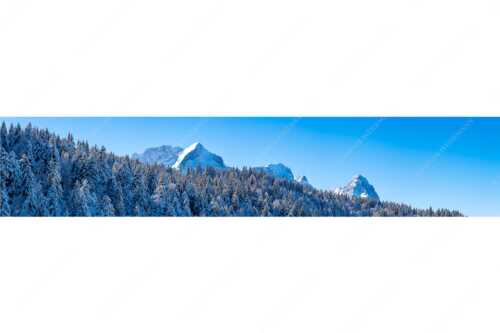 Wald bei Garmisch-Partenirchen mit Alpspitze, Zugspitze und Waxenstein im Wettersteingebirge - Die Wichtigsten - Seitenverhältnis 5:1 - Alpspitze Zugspitze und Waxenstein - weitere Infos unter https://www.kriner-weiermann.de