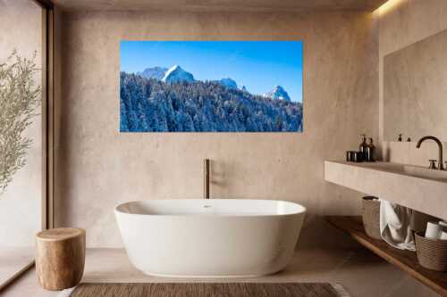 Wald bei Garmisch-Partenirchen mit Alpspitze, Zugspitze und Waxenstein im Wettersteingebirge - Die Wichtigsten - Größe ca. 180x90cm, Seitenverhältnis 2:1 - Alpspitze Zugspitze und Waxenstein - weitere Infos unter https://www.kriner-weiermann.de