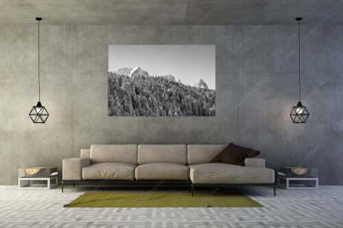 Wald bei Garmisch-Partenirchen mit Alpspitze, Zugspitze und Waxenstein im Wettersteingebirge - Die Wichtigsten - Größe ca. 180x120cm, Seitenverhältnis 3:2 - Alpspitze Zugspitze und Waxenstein - weitere Infos unter https://www.kriner-weiermann.de