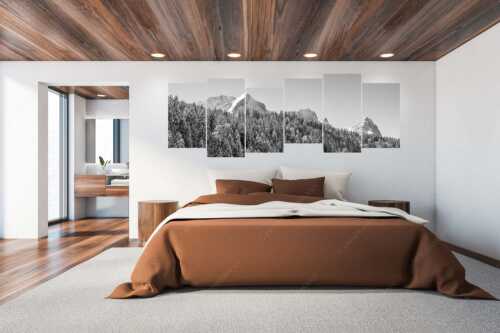 Wald bei Garmisch-Partenirchen mit Alpspitze, Zugspitze und Waxenstein im Wettersteingebirge - Die Wichtigsten - 6er Split, Größe ca. 280x112cm, Seitenverhältnis 2,5:1 - Alpspitze Zugspitze und Waxenstein - weitere Infos unter https://www.kriner-weiermann.de