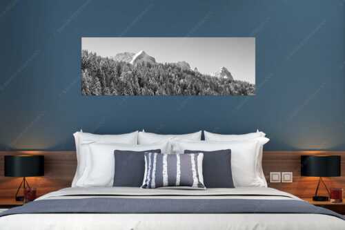 Wald bei Garmisch-Partenirchen mit Alpspitze, Zugspitze und Waxenstein im Wettersteingebirge - Die Wichtigsten - Größe ca. 180x60cm, Seitenverhältnis 3:1 - Alpspitze Zugspitze und Waxenstein - weitere Infos unter https://www.kriner-weiermann.de