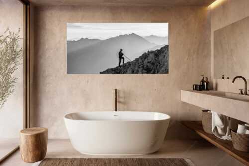 Blick in den Sonnenaufgang im Soierngebirge - Do Dahoam - Größe ca. 180x90cm, Seitenverhältnis 2:1 - Traditioneller Bergsteiger im Wetterstein - weitere Infos unter https://www.kriner-weiermann.de