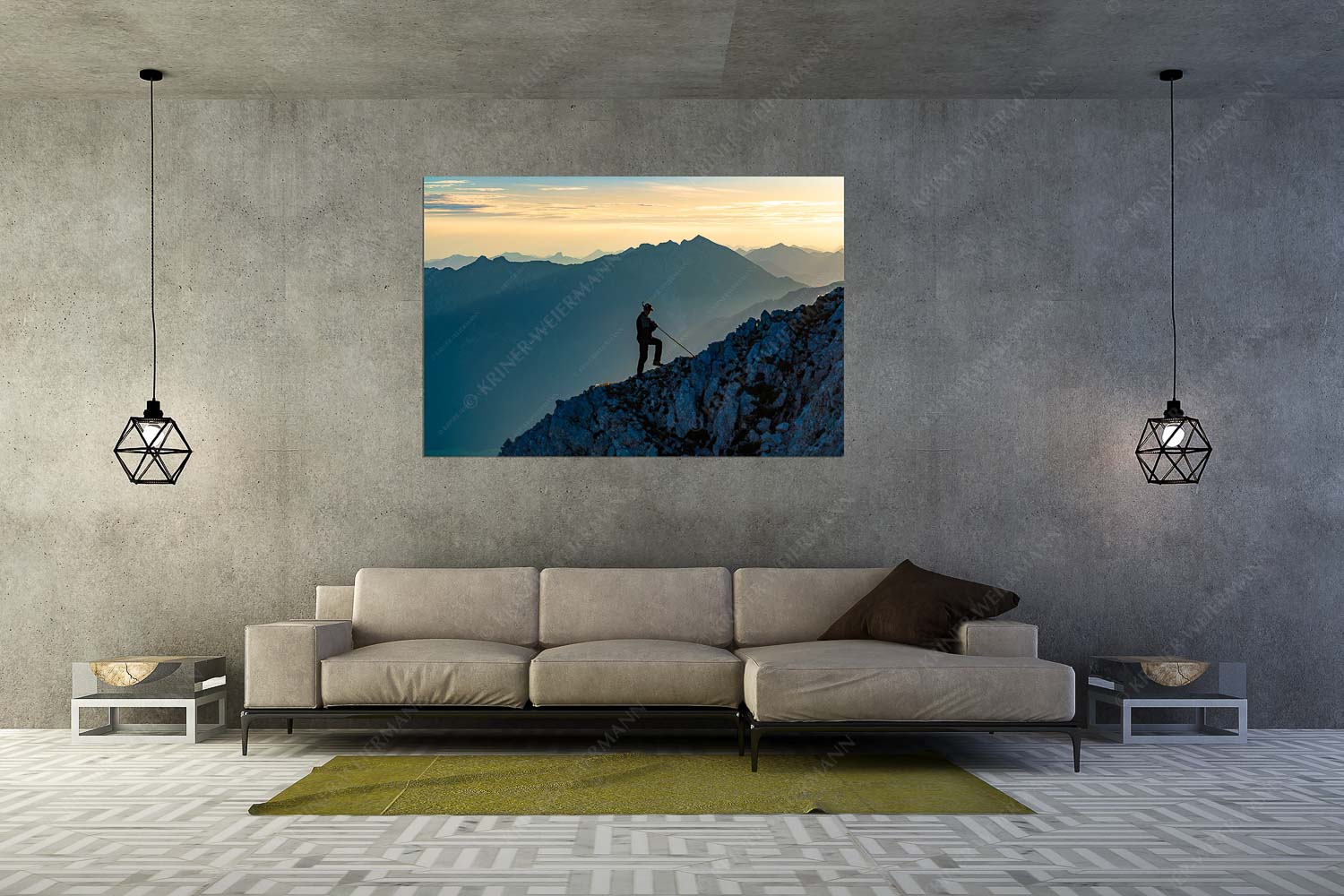 Do Dahoam – Größe ca. 180x120cm, Seitenverhältnis 3:2 — Traditioneller Bergsteiger im Wetterstein Blick in den Sonnenaufgang im Soierngebirge - Do Dahoam - Größe ca. 180x120cm, Seitenverhältnis 3:2 - Traditioneller Bergsteiger im Wetterstein - weitere Infos unter https://www.kriner-weiermann.de