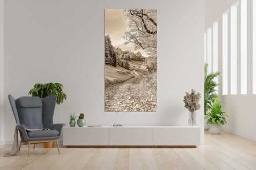 Blick über Wamberg zum Zugspitzmassiv - Drei schauen raus - Größe ca. 90x180cm, Seitenverhältnis 1:2 - Wamberg mit Alpspitze Zugspitze und Waxenstein - weitere Infos unter https://www.kriner-weiermann.de