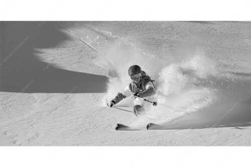 Frischer Pulverschnee auf der Zugspitze verlockt zum Freeriden - Dynamisch - Seitenverhältnis 2:1 - Skifahren auf der Zugspitze - weitere Infos unter https://www.kriner-weiermann.de